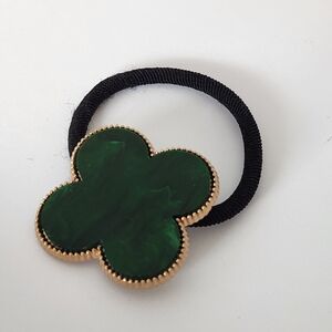 Elegant Green Hair Tie with Gold Accents